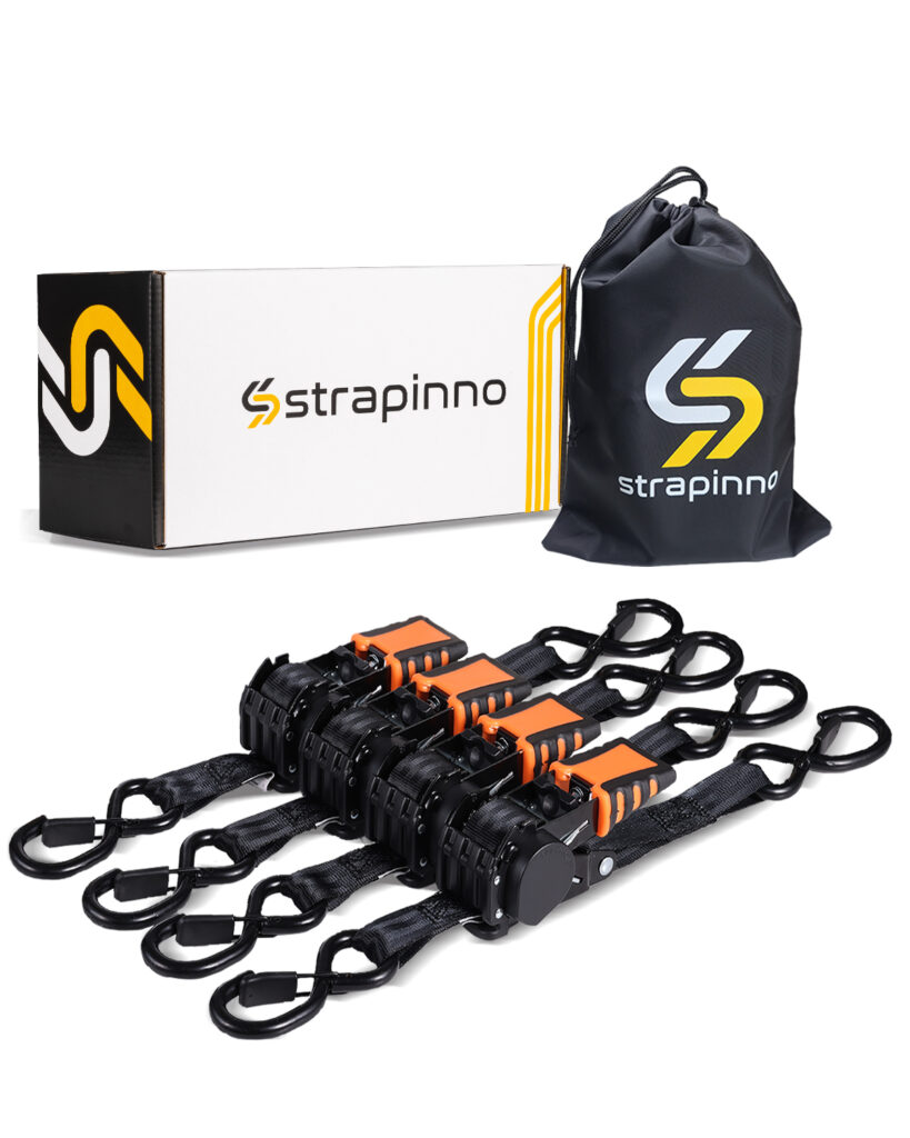 1 in x 6 ft Black Retractable Ratchet Straps - Strapinno