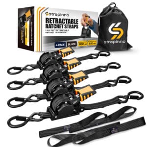 1 in x 10 ft S-Hook Retractable Ratchet Straps 4-Pack, Black