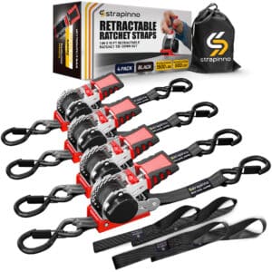 1 in x 10 ft S-Hook Retractable Ratchet Straps 4-Pack, Black