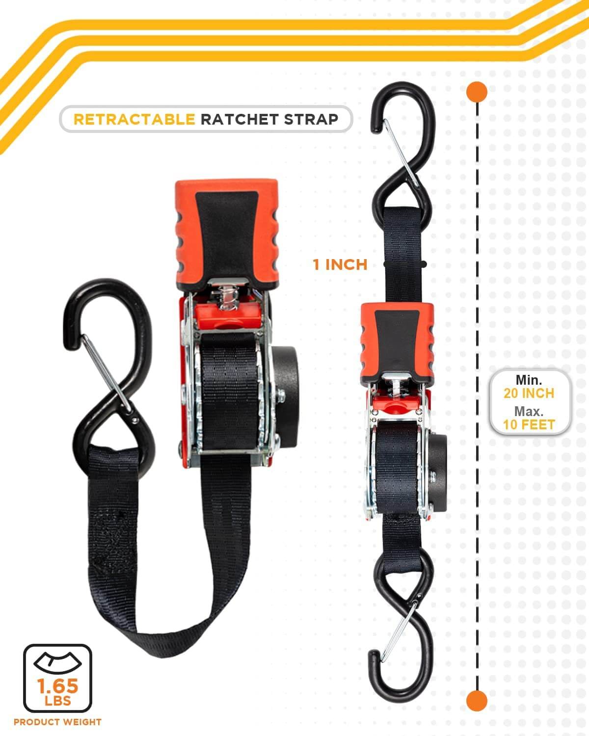 Strapinno Retractable Ratchet Straps 1 in x 10 ft, Secure Tie-Downs ...