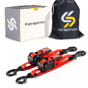 1 in x 2.5 ft Red Boat Trailer Transom Retractablet Ratchet Straps 2-Pack