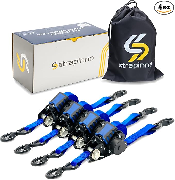 tie down a kayak with strapinno's retractable ratchet straps