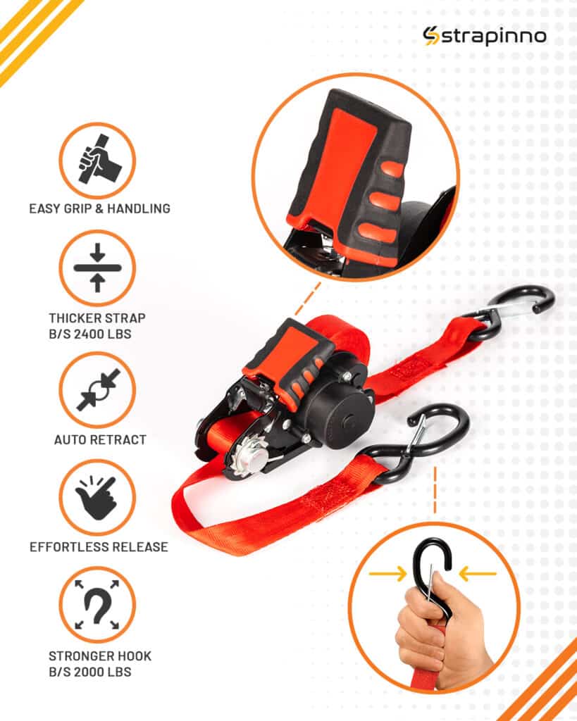 features of the Strapinno retractable tie-down straps