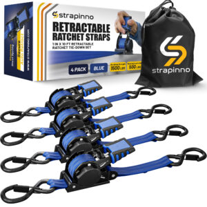 1 in x 10 ft S-Hook Retractable Ratchet Straps 4-Pack, Blue