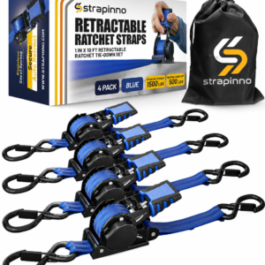 1 in x 10 ft S-Hook Retractable Ratchet Straps 4-Pack, Blue