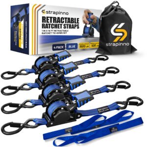 1 in x 10 ft S-Hook Retractable Ratchet Straps 4-Pack, Blue