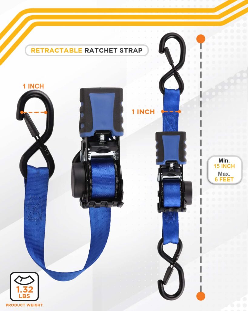 Retractable Ratchet Straps in blue from Strapinno