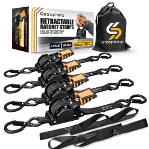 1 in x 10 ft S-Hook Retractable Ratchet Straps 4-Pack, Black