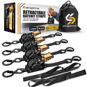 1 in x 10 ft S-Hook Retractable Ratchet Straps 4-Pack, Black