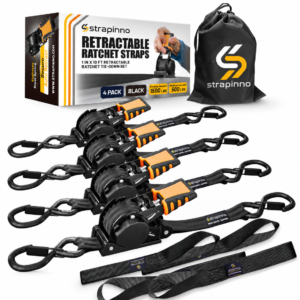1 in x 10 ft S-Hook Retractable Ratchet Straps 4-Pack, Black