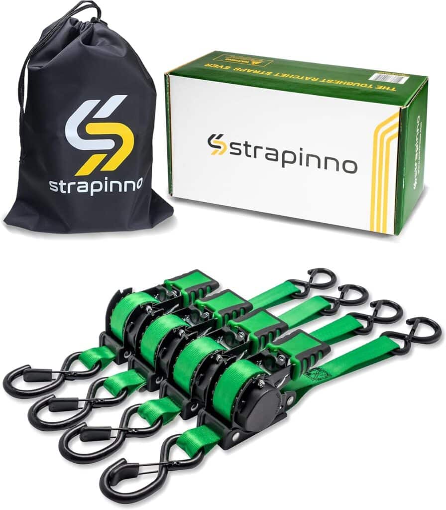 Strapinno green retractable ratchet straps