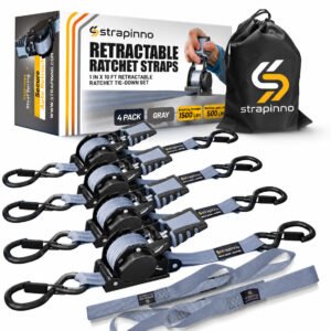 1 in x 10 ft S-Hook Retractable Ratchet Straps 4-Pack, Gray