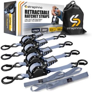 1 in x 10 ft S-Hook Retractable Ratchet Straps 4-Pack, Gray